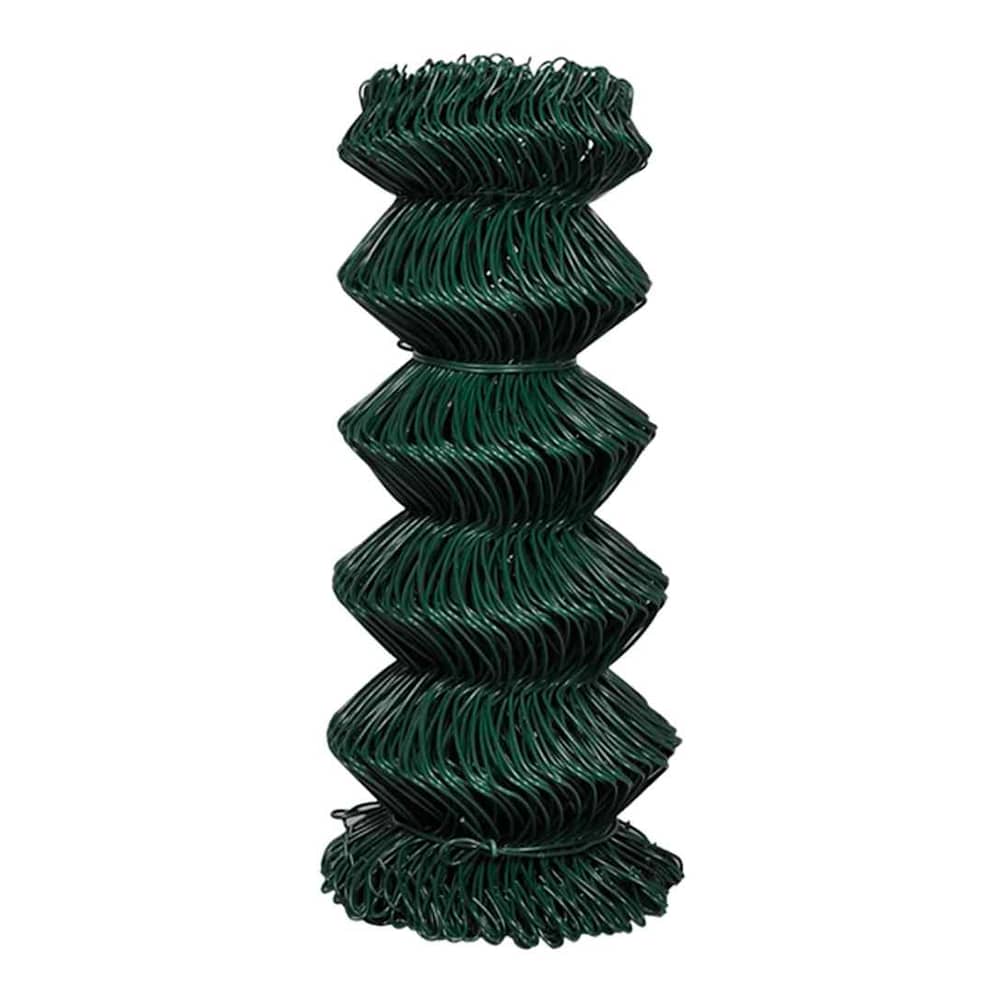 Close up of the green steel chain link fence roll, showing the diamond pattern