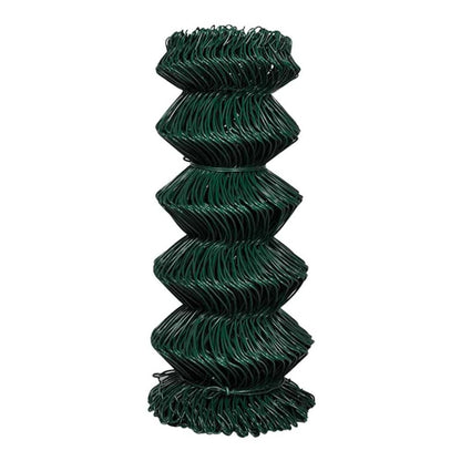 Close up of the green steel chain link fence roll, showing the diamond pattern