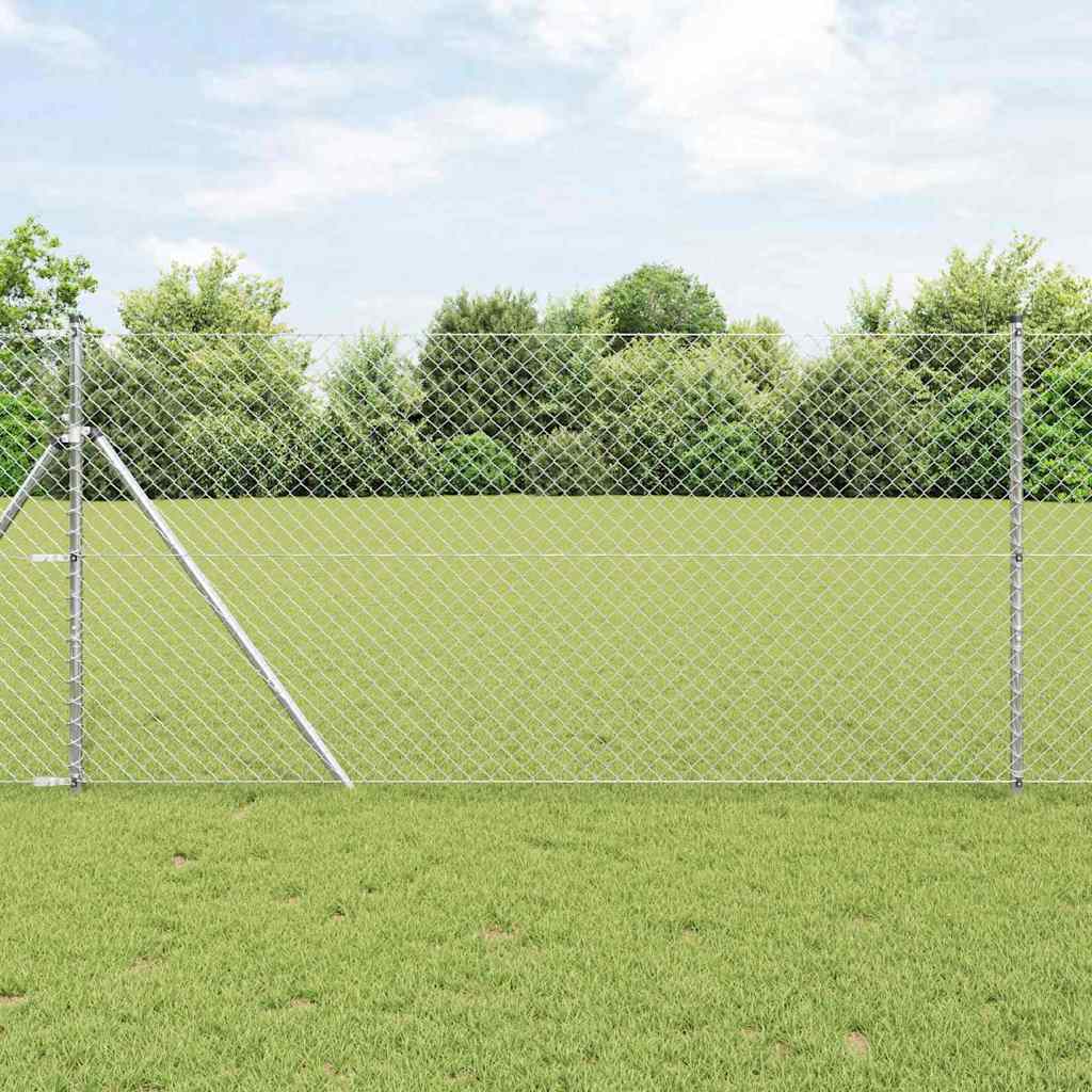 Chainlink Fence 10 x 1 m Silver Mesh size 40 x 40 mm mesh Ground fix Galvanised steel 10 m 1 m