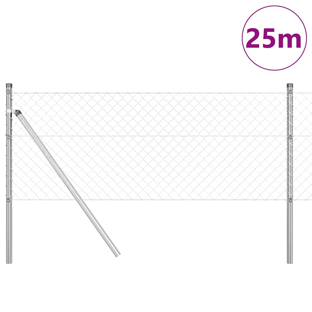The chainlink fence panel with a pole and a circle indicating 25m