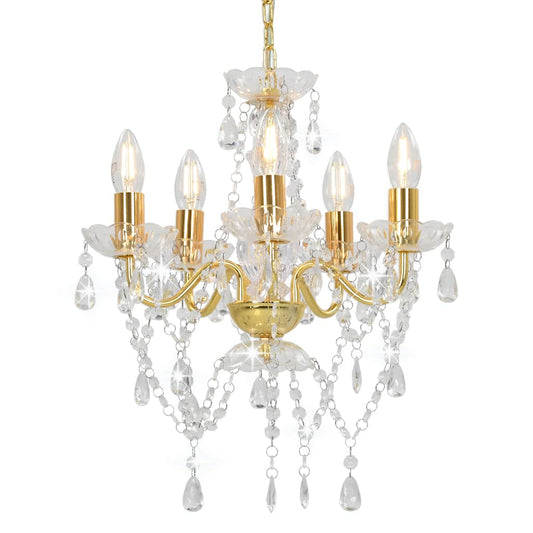 Chandelier with Crystal Beads Round 5 x E14 Gold