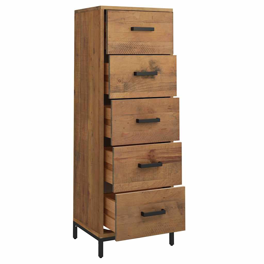 The chest of drawers with all five drawers pulled out to show the interior storage space