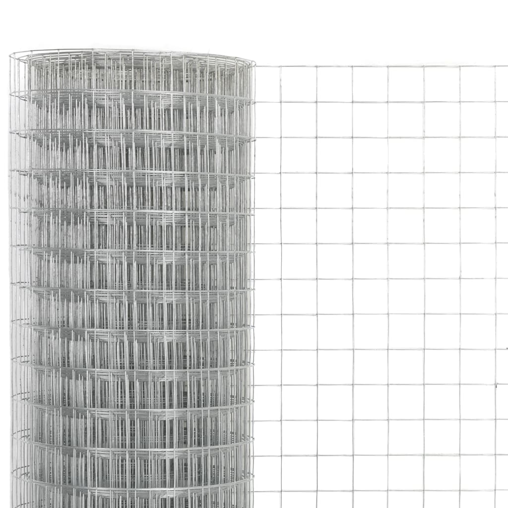 The galvanised steel chicken wire fence unrolled slightly to show the grid