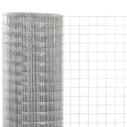 The galvanised steel chicken wire fence unrolled slightly to show the grid