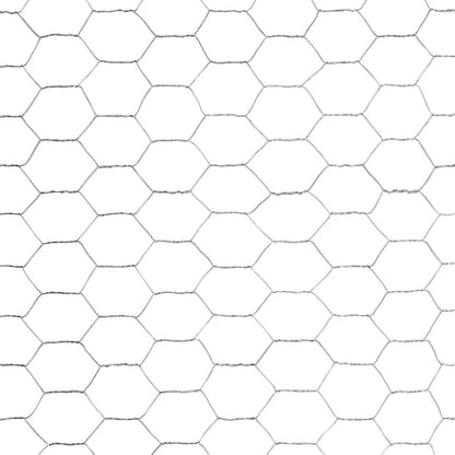 A close-up view of the hexagonal mesh of the galvanised steel chicken wire fence