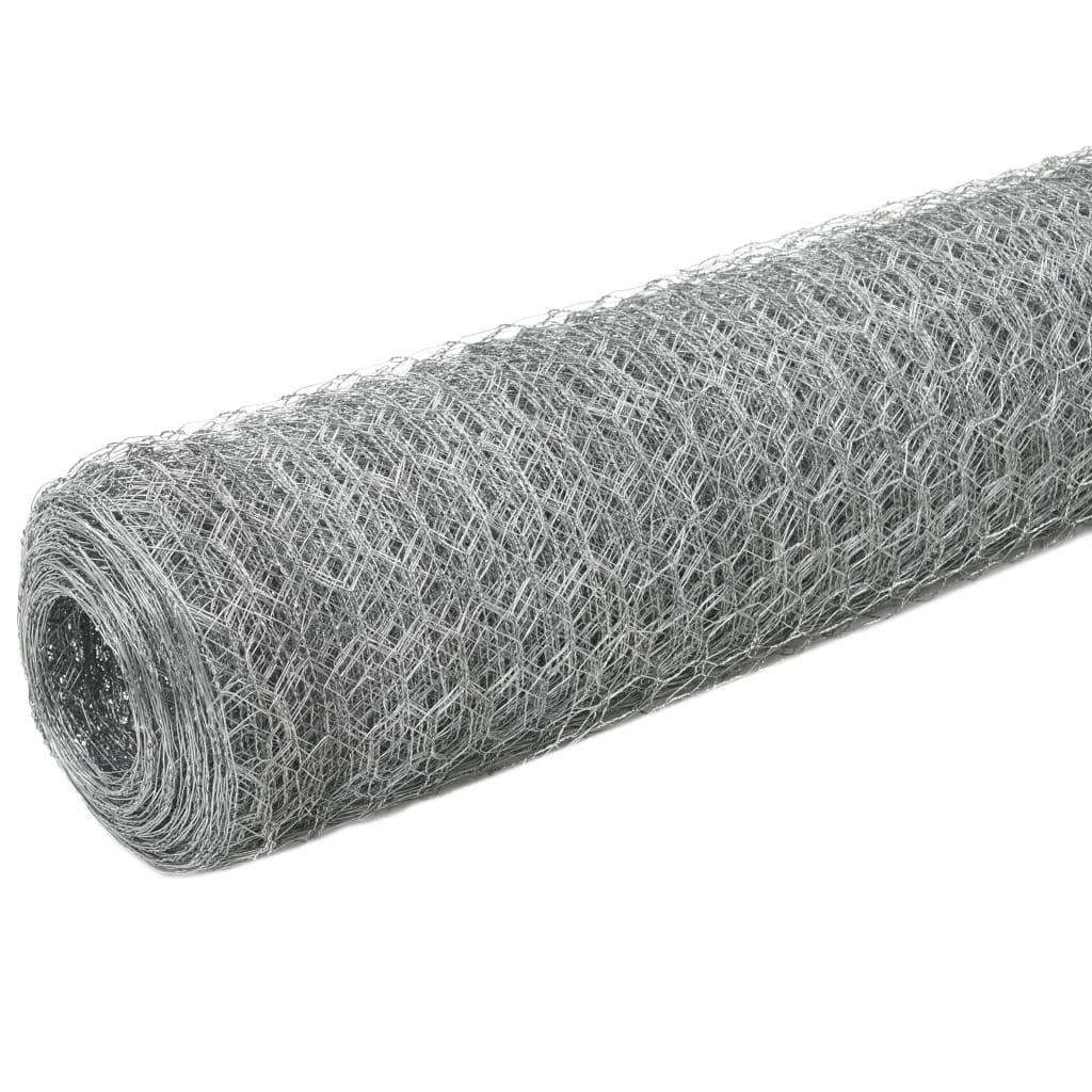 Close-up of the galvanised steel chicken wire fence roll