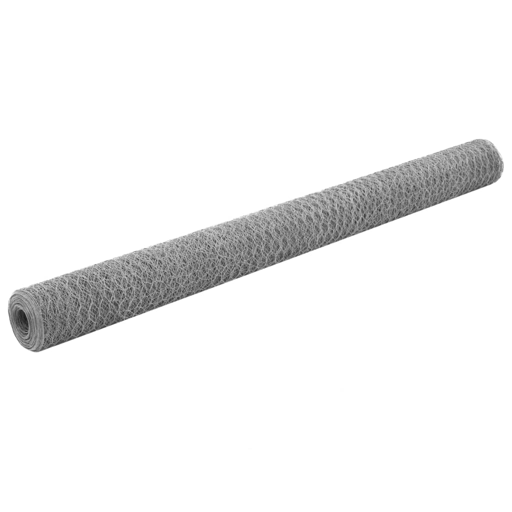 vidaXL Chicken Wire Fence Galvanised Steel Silver, a roll of wire mesh fencing