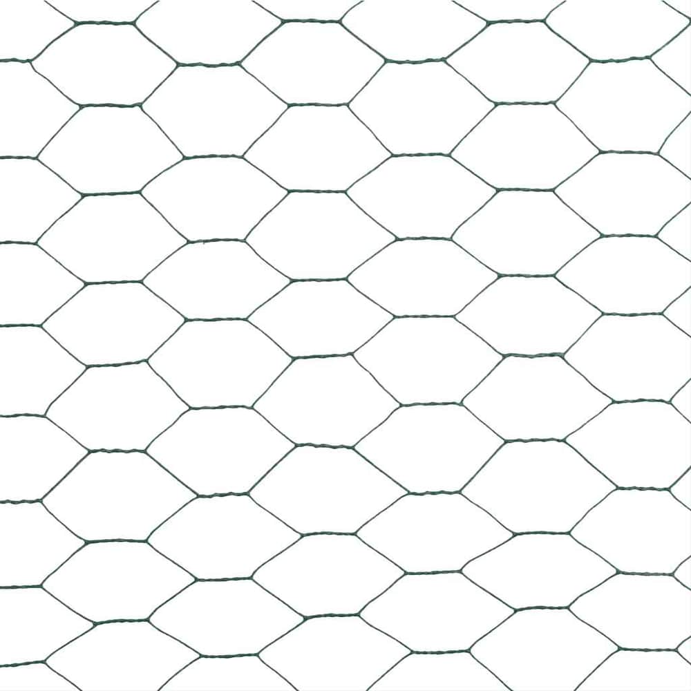 A close-up pattern of the green hexagonal wire mesh fencing