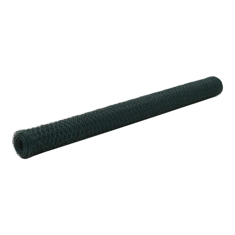 vidaXL Chicken Wire Fence with PVC Coating Green, a roll of green wire mesh fencing