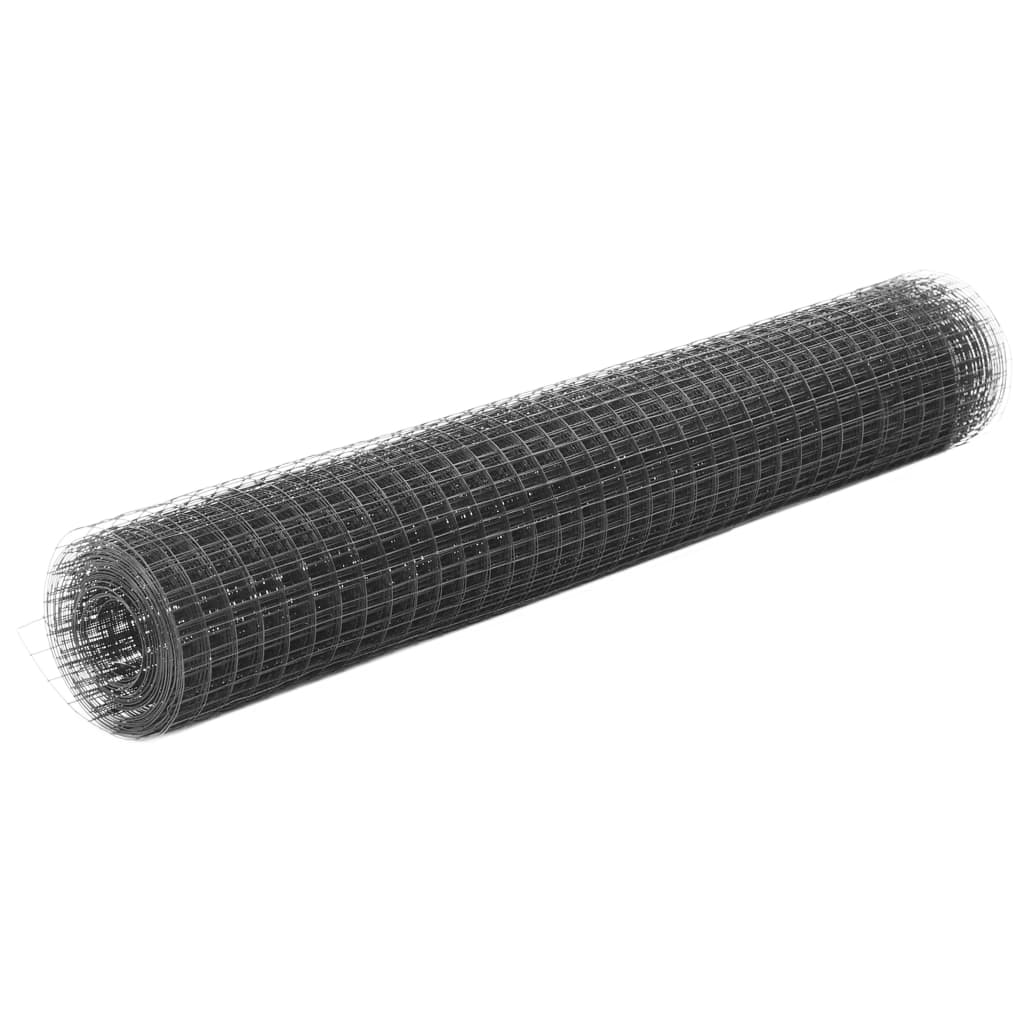 vidaXL Chicken Wire Fence with PVC Coating Grey, a roll of grey steel mesh fencing with small square holes