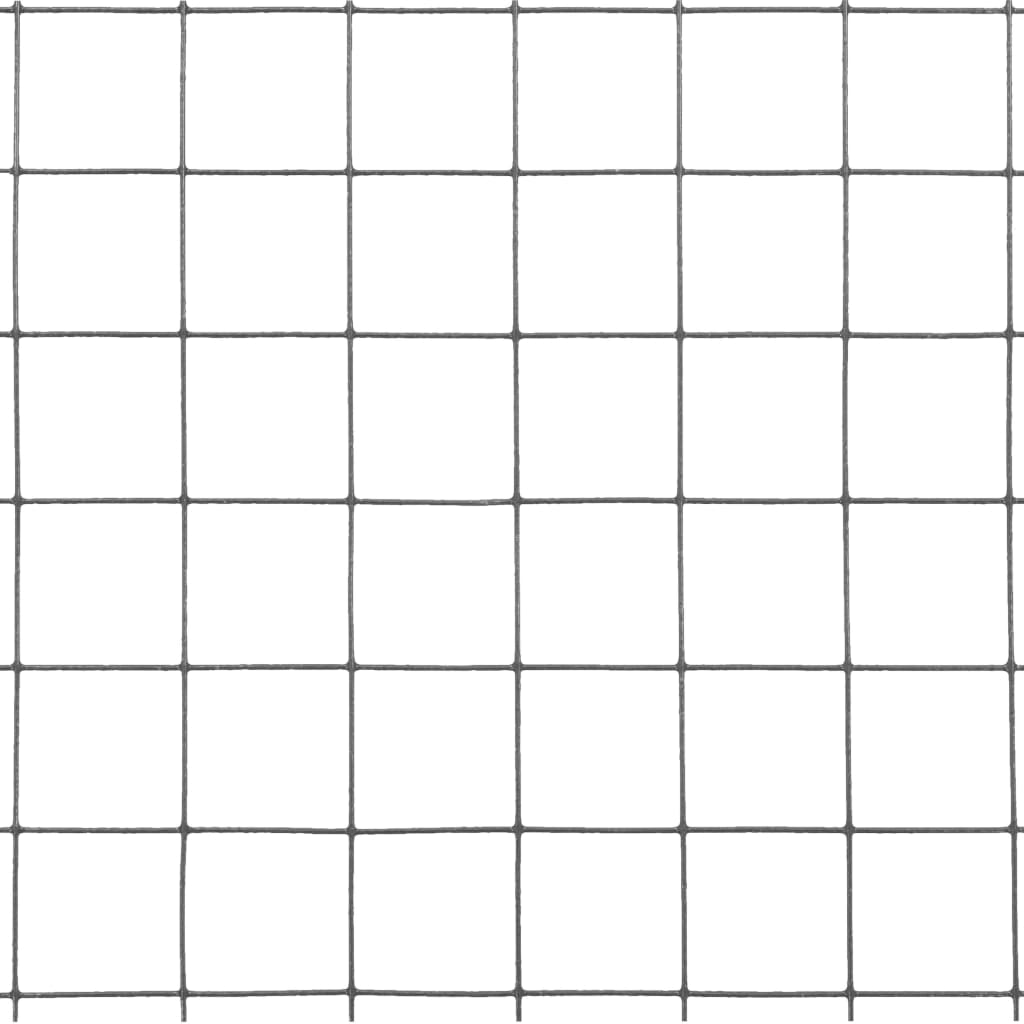 A flat view of the grey chicken wire fence grid, highlighting the uniform square mesh