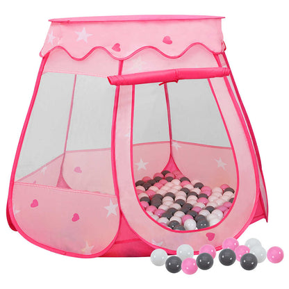 vidaXL Children Play Tent with 250 Balls Pink, a pink pop-up play tent with stars and hearts, filled with balls