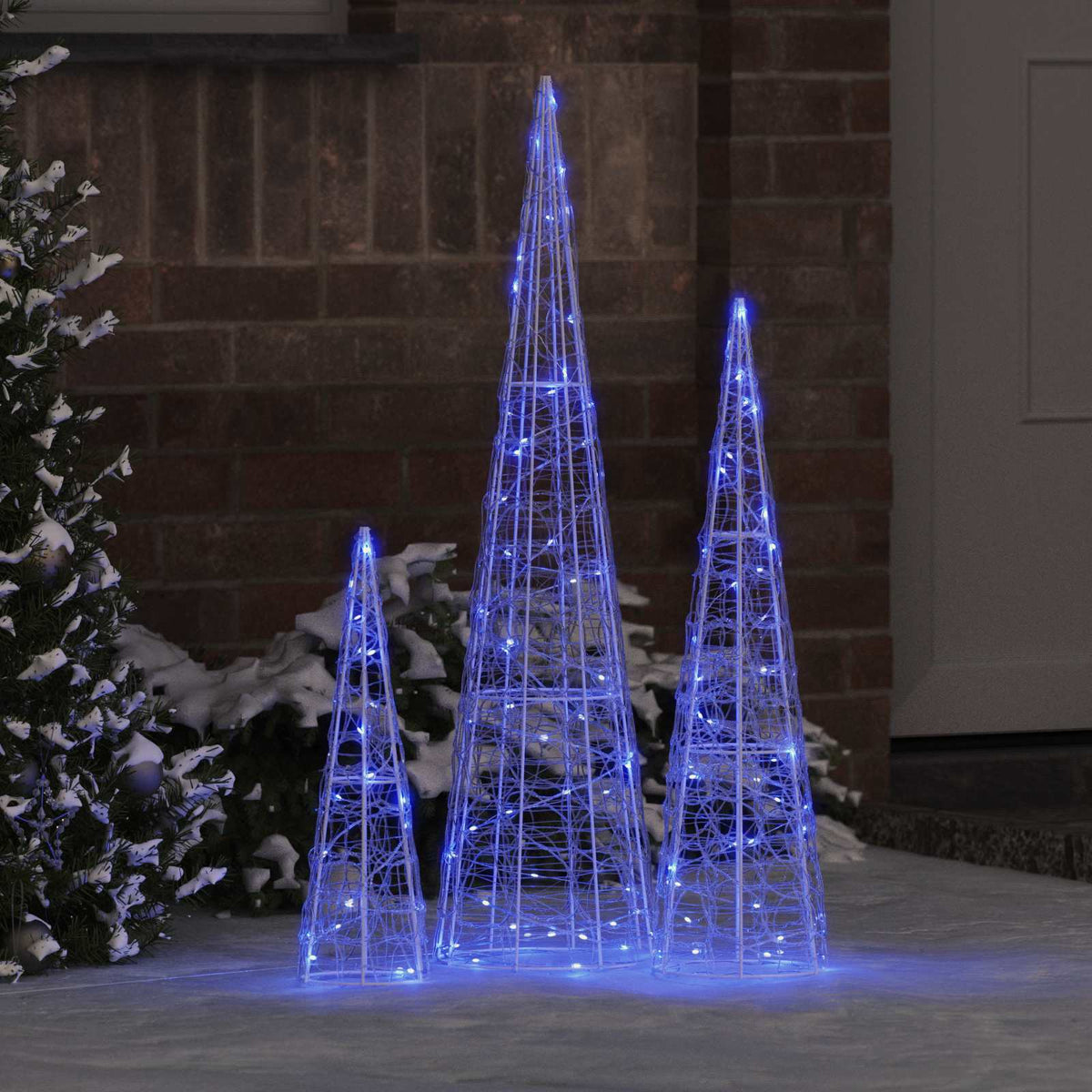 vidaXL Christmas Tree 3 pcs 90 LEDs Blue Acrylic set of three conical trees with blue lights