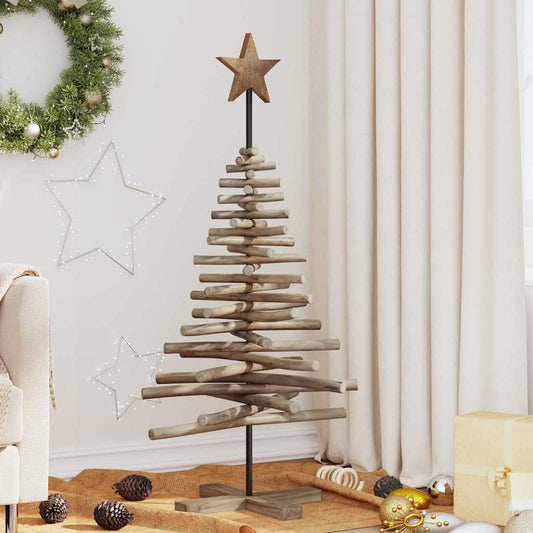 vidaXL Christmas Tree Brown 120 cm Solid teak wood standing in a festive living room setting
