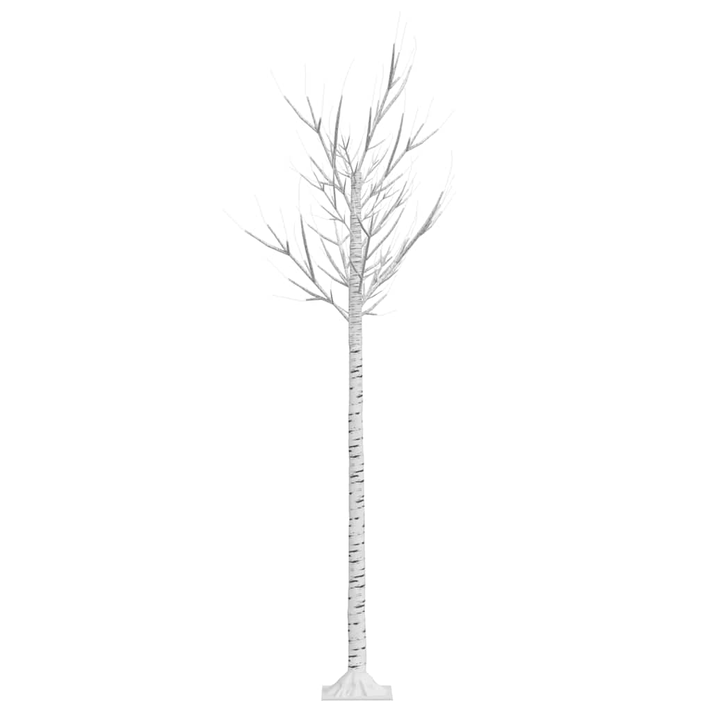 A white artificial birch tree with no lights on, on a white background