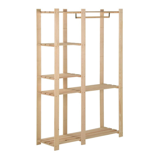 Clothes Rack Solid Pinewood with shelves and hanging rail