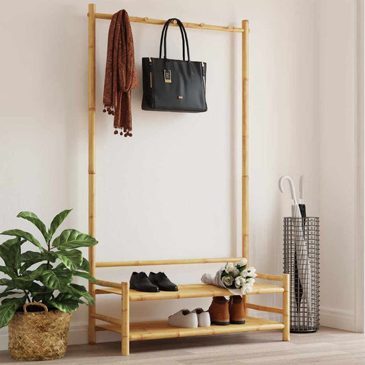 vidaXL Clothes Rack with Shelves Bamboo with hanging rail and two shelves for shoes