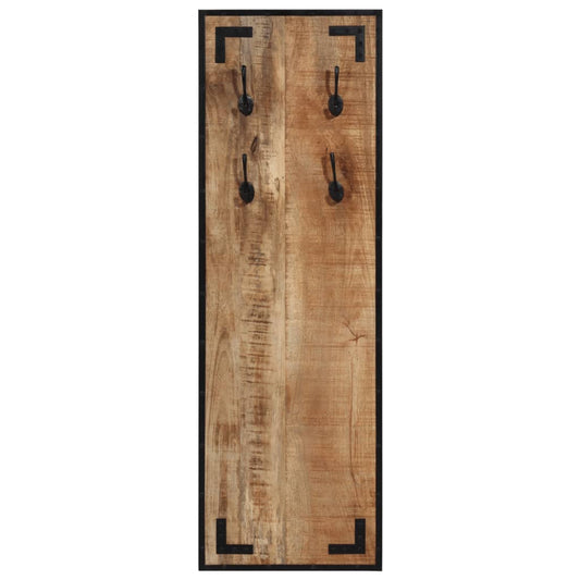 The rectangular wall mounted coat and hat rack featuring a natural wood grain finish and four hooks