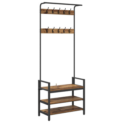 Coat rack with shelf and hooks, showing the top section with hooks