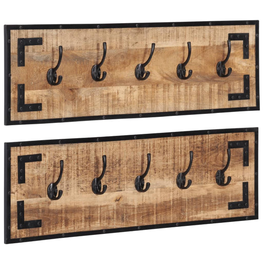 vidaXL Coat Racks 2 pcs Solid Rough Wood Mango shown stacked one above the other