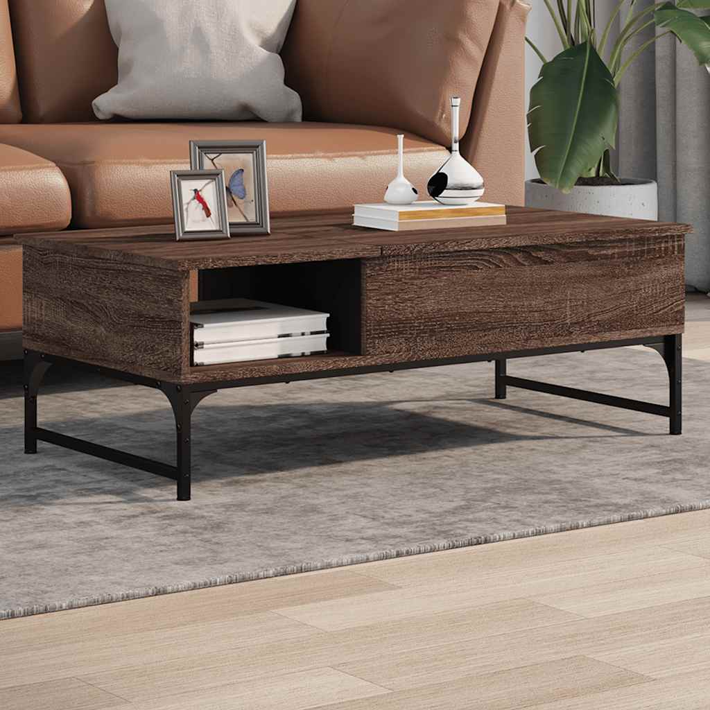 Coffee Table 100x50x35 cm Engineered Wood and Metal Brown oak