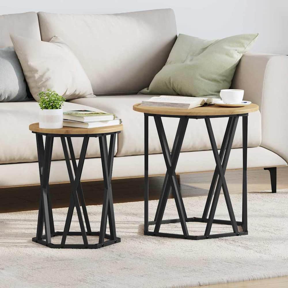 vidaXL Coffee Table 2 pcs Artisan Oak with natural wood tops and black geometric bases