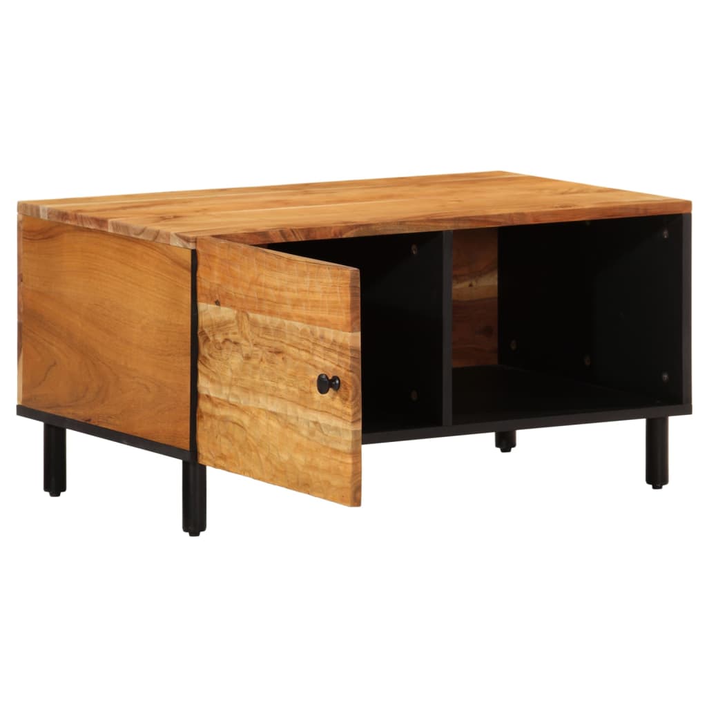 The coffee table with the door open revealing storage space inside