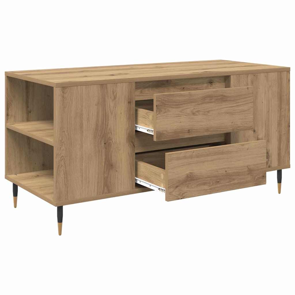 The coffee table with two drawers pulled out to show the interior space