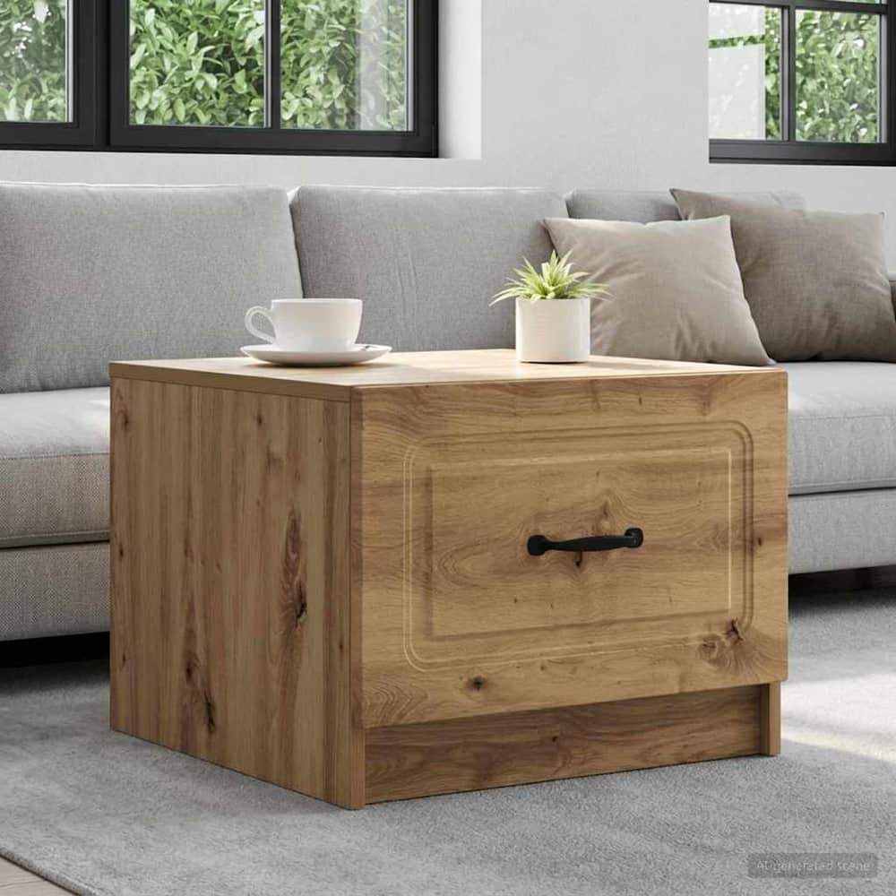 vidaXL Coffee Table Artisan Oak Engineered Wood with a drawer and a cup on top