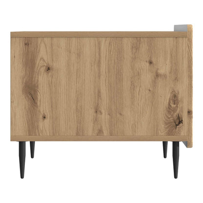 Close-up side view of the coffee table showing the wood texture and construction