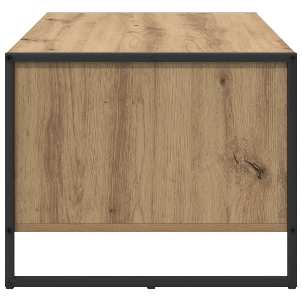 Rear view of the engineered wood coffee table with its black metal frame