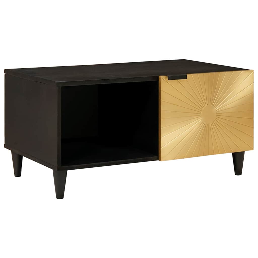 vidaXL Coffee Table Black and Gold Engineered Wood with a black open shelf and a gold door