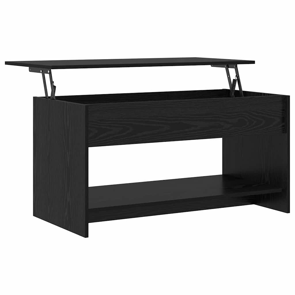 black oak engineered wood coffee table with its top raised