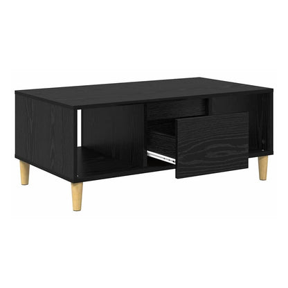 Black oak engineered wood coffee table with the drawer pulled out