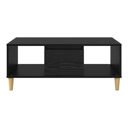 Black oak engineered wood coffee table with open sides and a central drawer