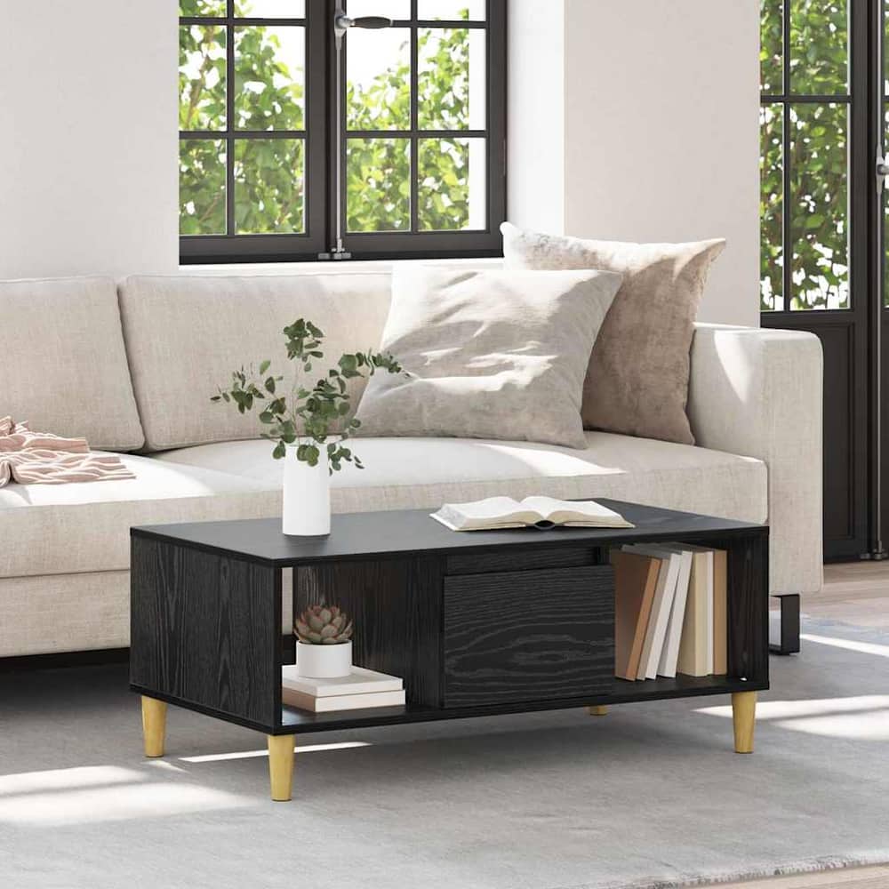 vidaXL Coffee Table Black Oak Engineered Wood in a living room setting with a sofa