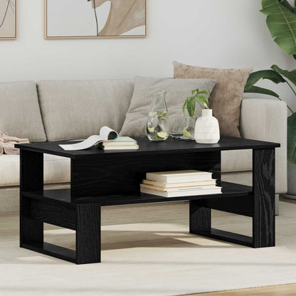 vidaXL Coffee Table Black Oak Engineered Wood with two shelves in a living room setting