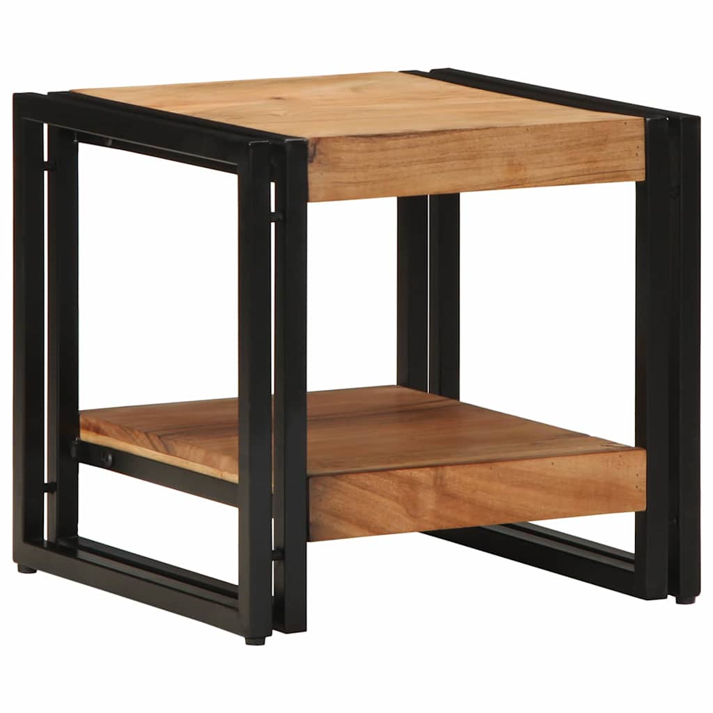 vidaXL Coffee Table Brown Solid Acacia Wood, a square wooden top and shelf supported by a black metal frame