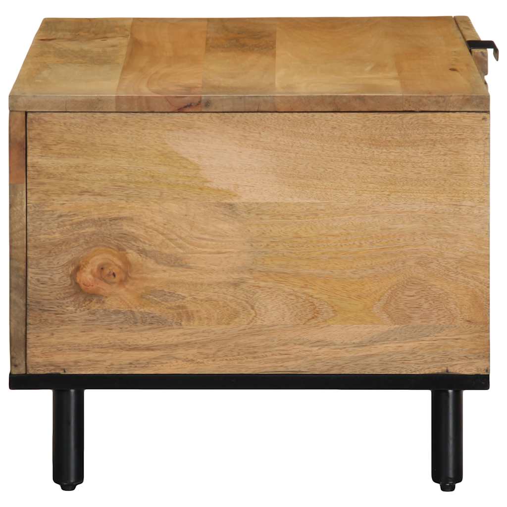 The coffee table viewed from the side showing the natural wood grain on the end panel
