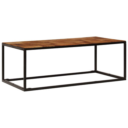 The coffee table seen from a low angle showing the rectangular metal frame