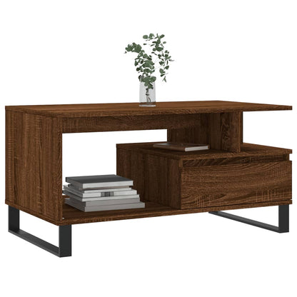 The coffee table has books and a plant on top, with an open shelf below