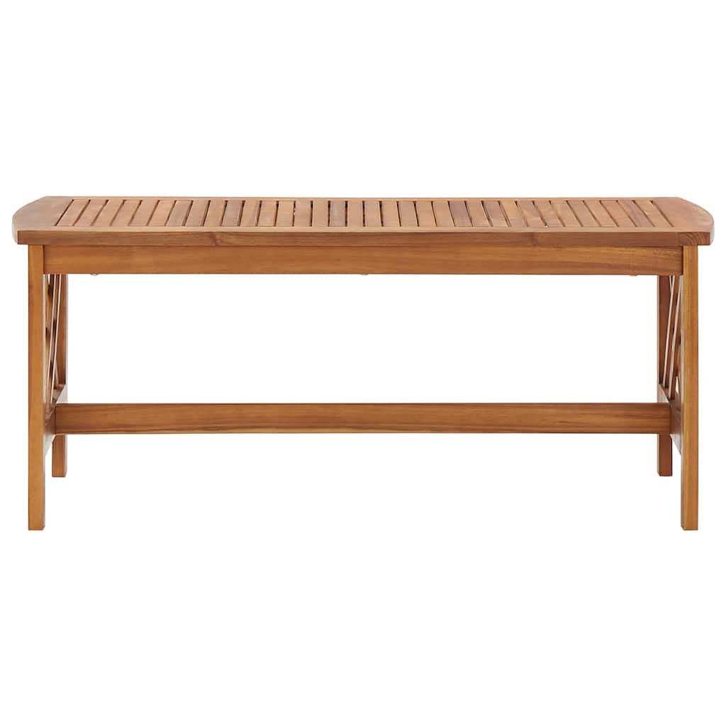 The coffee table viewed from the front showing the slatted surface and the simple frame structure