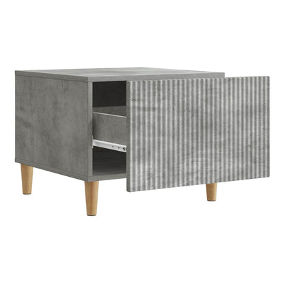 The coffee table with its drawer pulled out and door open, showing the interior