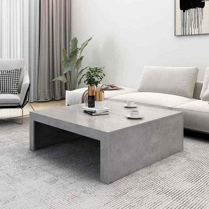 The coffee table in a modern living room with a sofa and rug