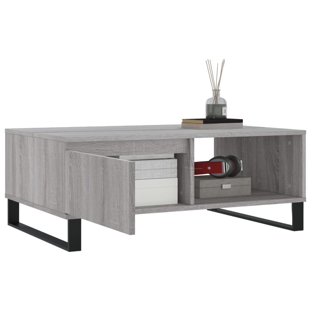 The coffee table with its drawer and compartment open, revealing storage space
