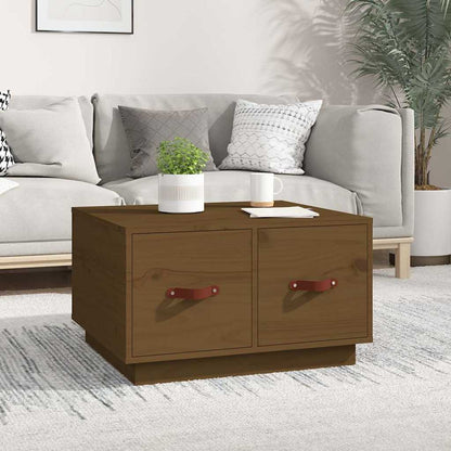 vidaXL Coffee Table Honey Brown Solid Wood Pine in a living room setting with a sofa behind it