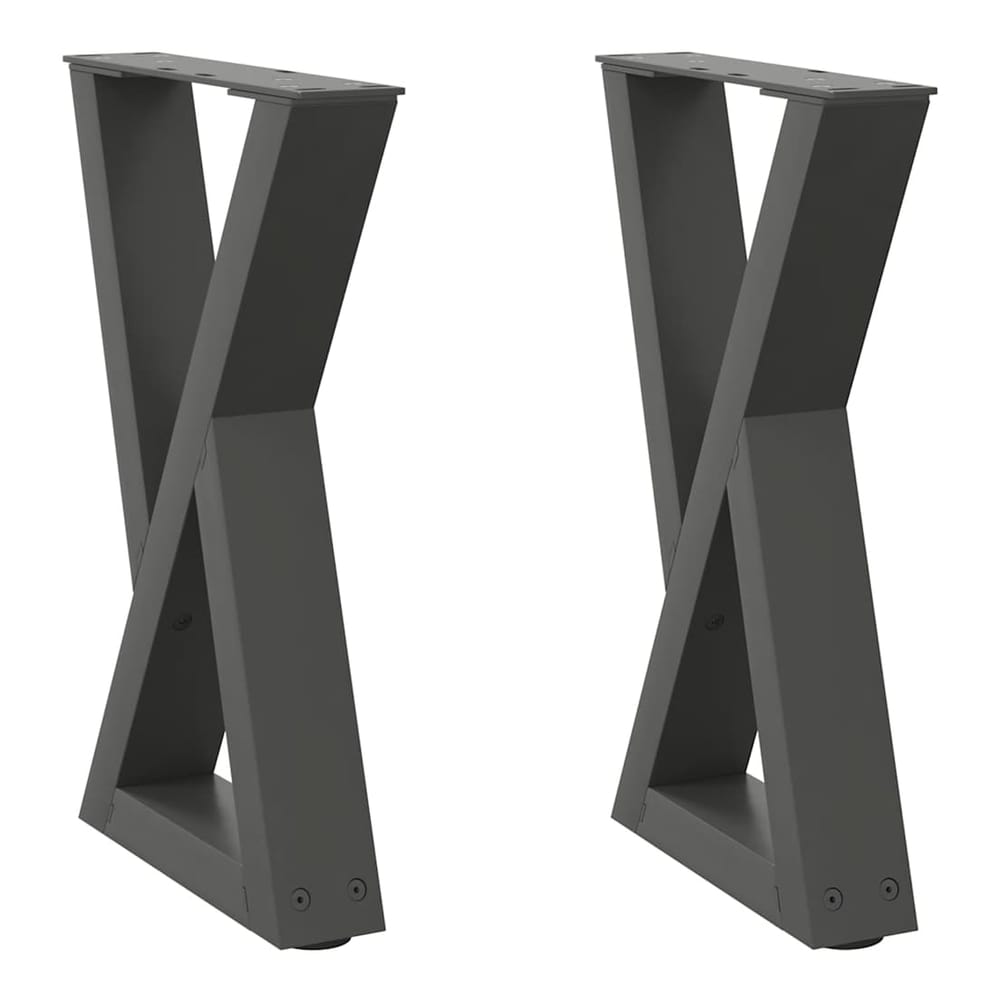 Two anthracite table legs with an X-shaped design