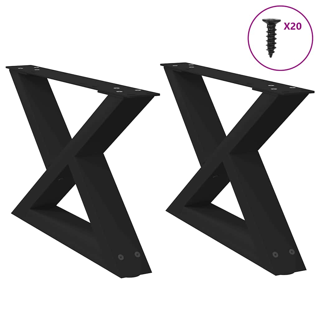vidaXL Coffee Table Legs 2 pcs Black showing two X-shaped legs with screws