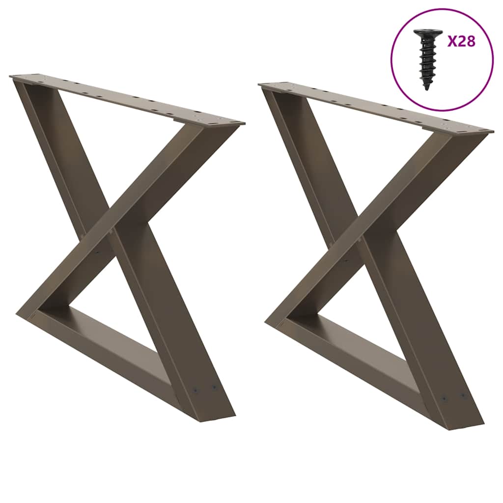 vidaXL Coffee Table Legs 2 pcs Natural Steel, a pair of X-shaped table legs with screws