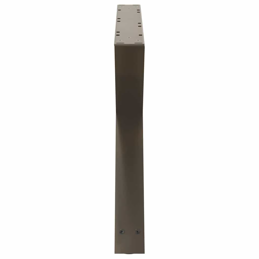 One table leg shown from the side, a tall rectangular metal support